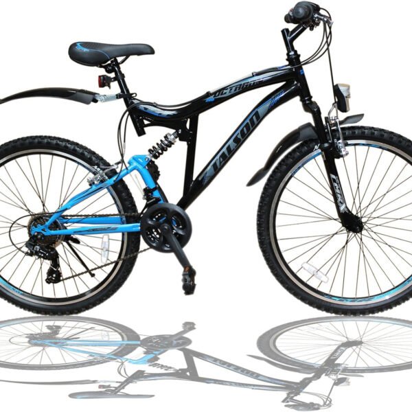 24 Zoll Mountainbike Fahrrad MIT VOLLFEDERUNG & Beleuchtung 21-Gang Shimano OXT Black