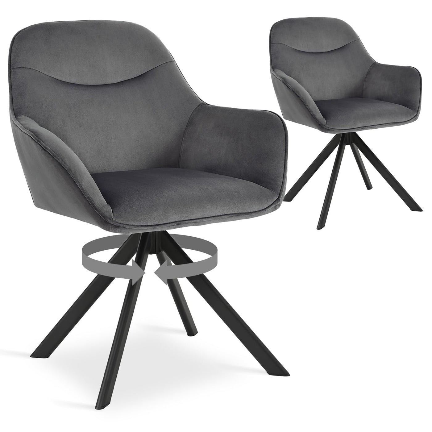 6er Set Esszimmerstühle Drehbar mit Armlehne, 360° Drehstuhl Polsterstuhl Samt Modern Küchenstuhl mit Metallbeine für Esszimmer, Wohnzimmer, Büro