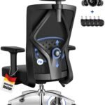 Daccormax Bürostuhl, Bürostuhl Ergonomisch Schreibtischstuhl mit Verstellbaren Armlehnen, Kopfstütze und weiche Lendenstütze aus Naturschwamm
