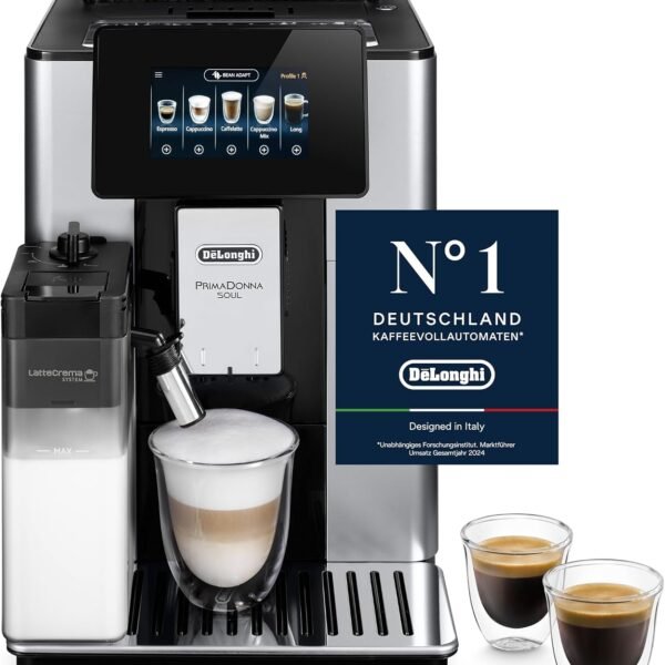 De'Longhi PrimaDonna Soul - Kaffeevollautomat 18 Getränke Silber-Schwarz