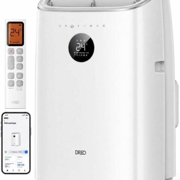 DREO Mobile Air Conditioner, 7,500 BTU Mobile Air Conditioner for Bedroom & Office, 3-in-1 Cooling/Ventilation/Dehumidification, App/Voice Control/Remote Control, Drainage-Free, Window Set, 2.5L/h