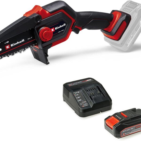 Einhell Akku-Astkettensäge GE-PS 18/15 Li BL Power X-Change (18 V, Brushless, 12,5 cm Schnittlänge, werkzeugloser Schwert- und Kettenwechsel, inkl. 2,5 Ah Akku und Ladegerät)