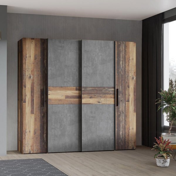 Forte Kalixtus Kleiderschrank 4-türig mit Schwebetüren – Moderner Schlafzimmerschrank mit Kleiderstangen & Einlegeböden