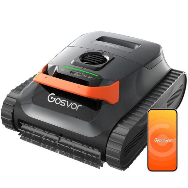 Gosvor (2026 Neu) Poolroboter Wand und Boden, Wasserlinie, Flachzone 4-in-1, Bis zu 200 Min. Laufzeit, Leichtgewicht 6,9 KG, 3μm Ultrafeiner Filter, Poolsuager Akku für Pools bis zu 200 m², Orange