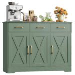 HOCSOK Sideboard, Küchenschrank mit Verstellbaren Ablagen, Weiß & Braun