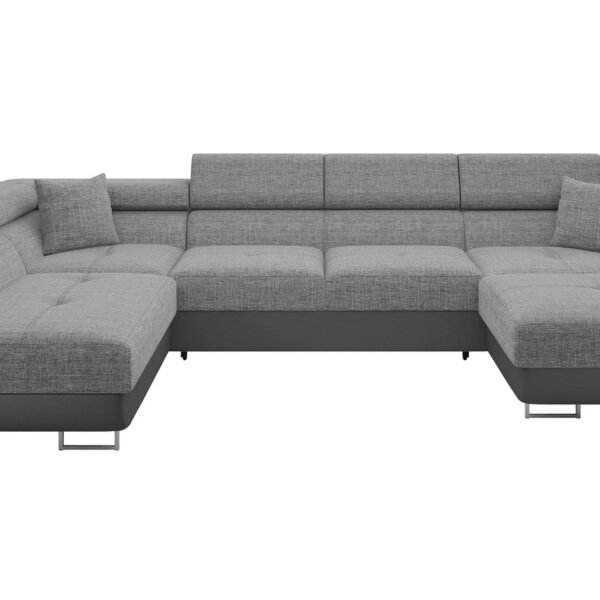 Mirjan24 Torezio Bis Ecksofa U-Form mit Schlaffunktion & Bettkasten, Wohnlandschaft mit verstellbaren Kopfstützen
