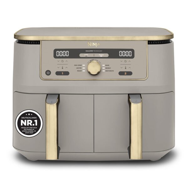 Ninja Dual Zone digitale Heißluftfritteuse, 9,5 L, 6-in-1, Stone/Gold